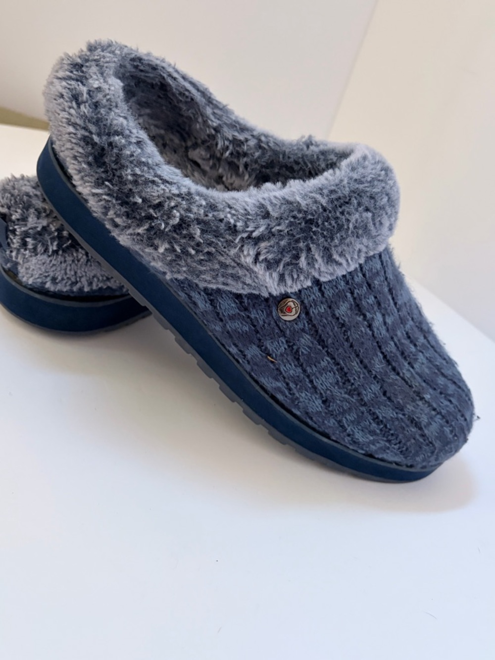Skechers Women's Blue Plush Slip-On Clog Slippers